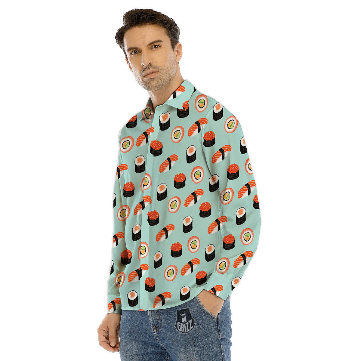 Rolls And Japanese Sushi Print Pattern Men's Dress Shirts-grizzshop