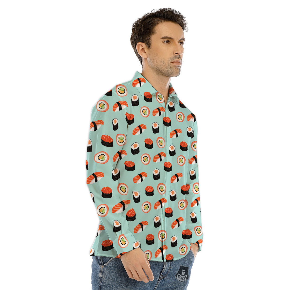 Rolls And Japanese Sushi Print Pattern Men's Dress Shirts-grizzshop