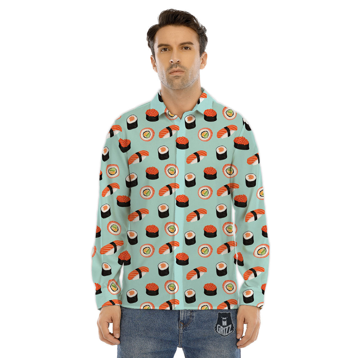 Rolls And Japanese Sushi Print Pattern Men's Dress Shirts-grizzshop