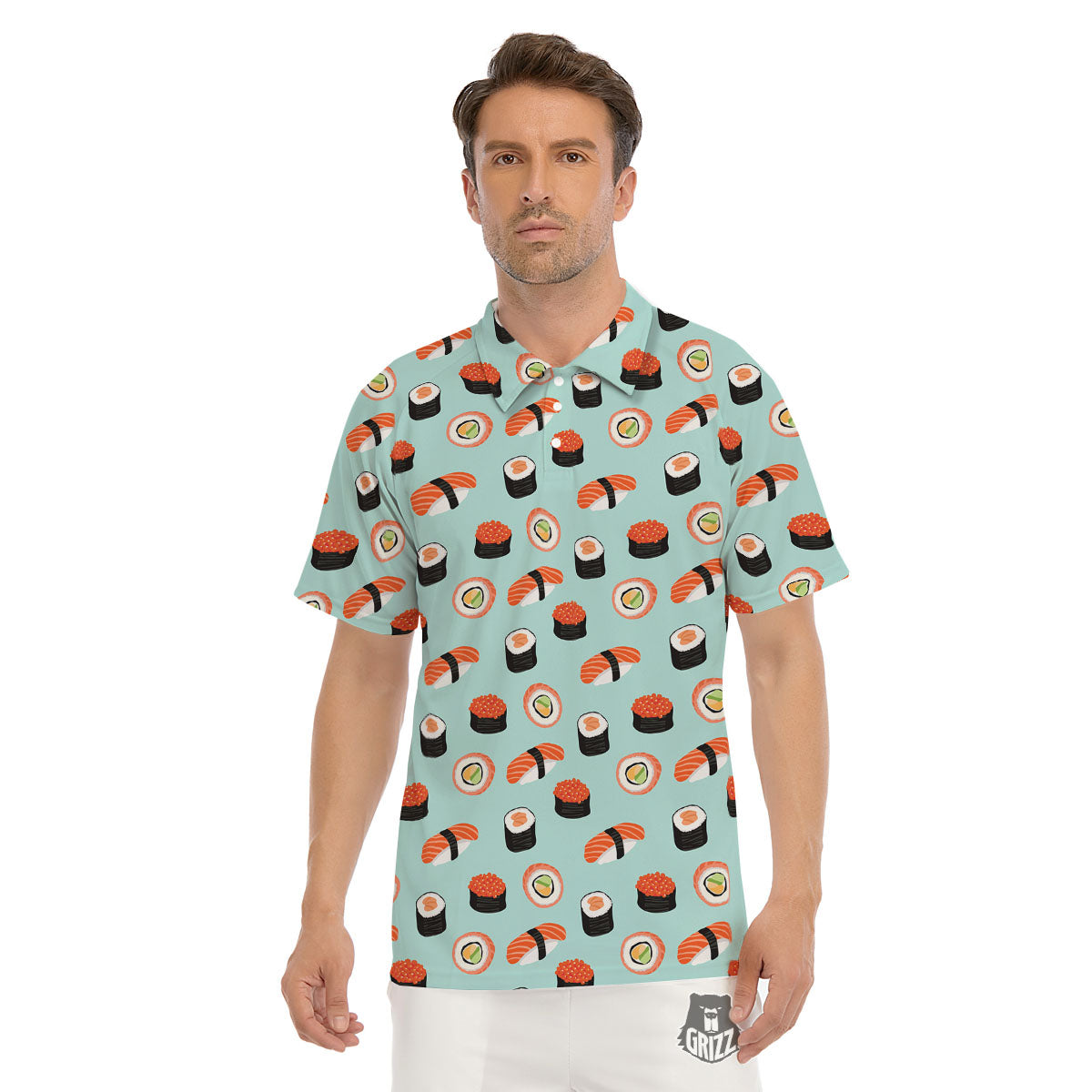 Rolls And Japanese Sushi Print Pattern Men's Golf Shirts-grizzshop