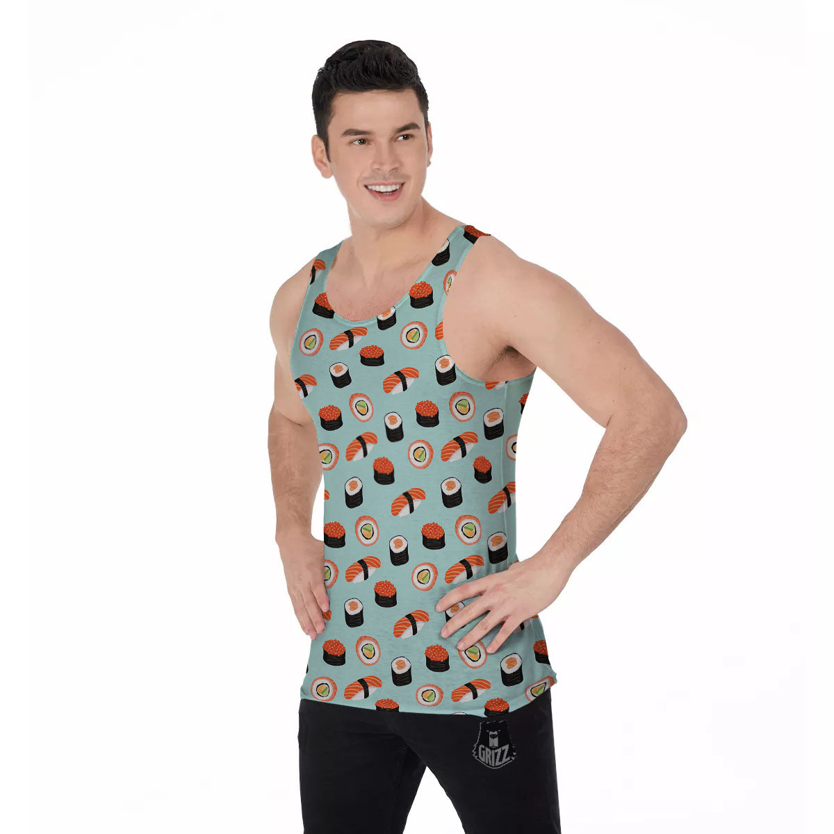 Rolls And Japanese Sushi Print Pattern Men's Tank Top-grizzshop