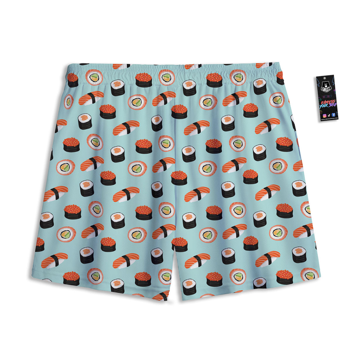 Rolls And Japanese Sushi Print Pattern Mesh Shorts