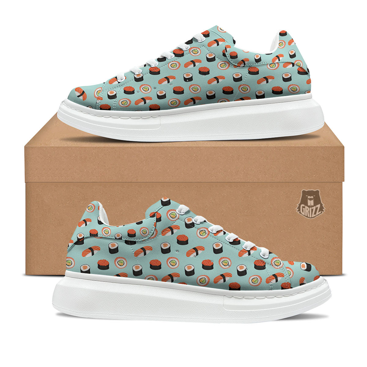 Rolls And Japanese Sushi Print Pattern Platform Shoes-grizzshop