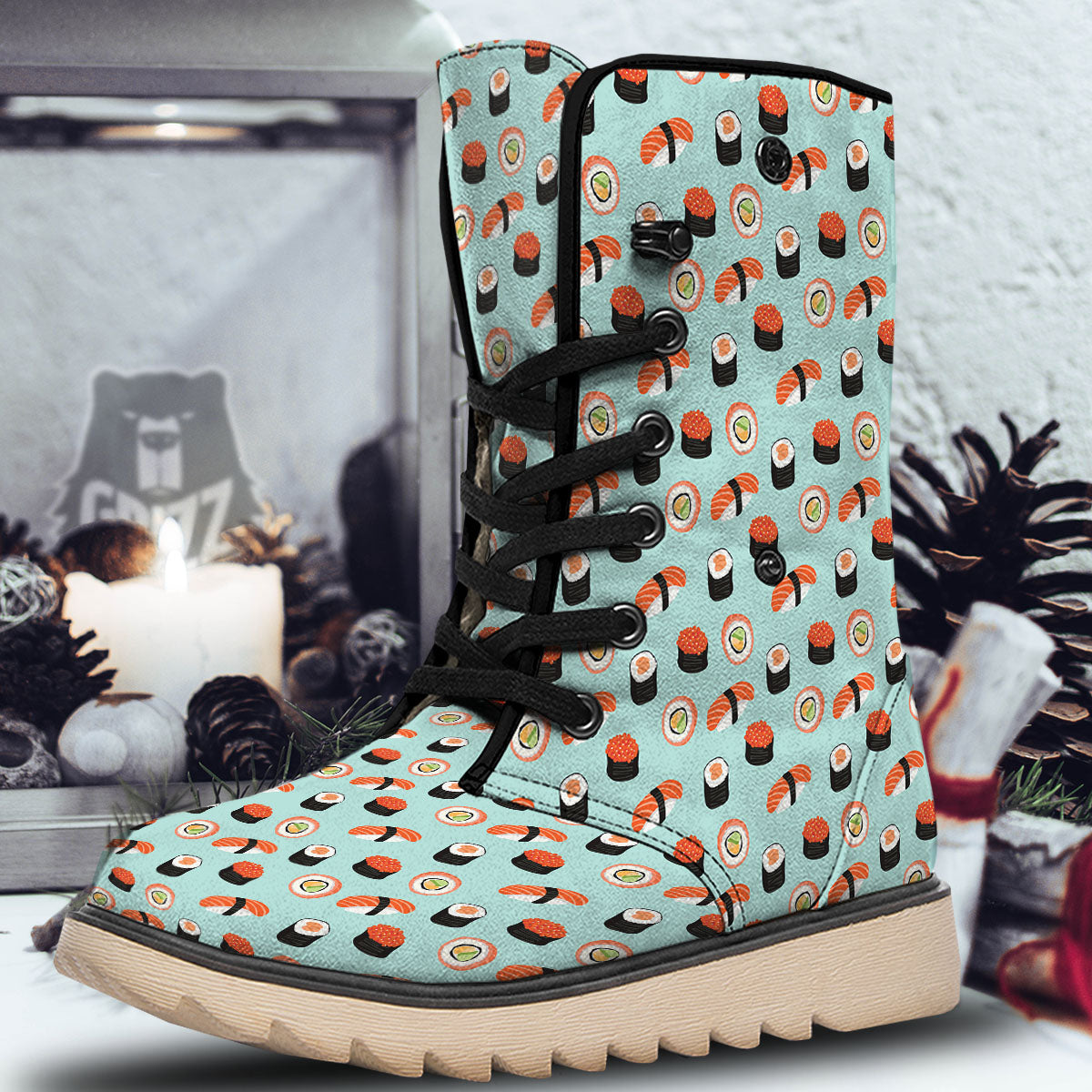 Rolls And Japanese Sushi Print Pattern Snow Boots-grizzshop