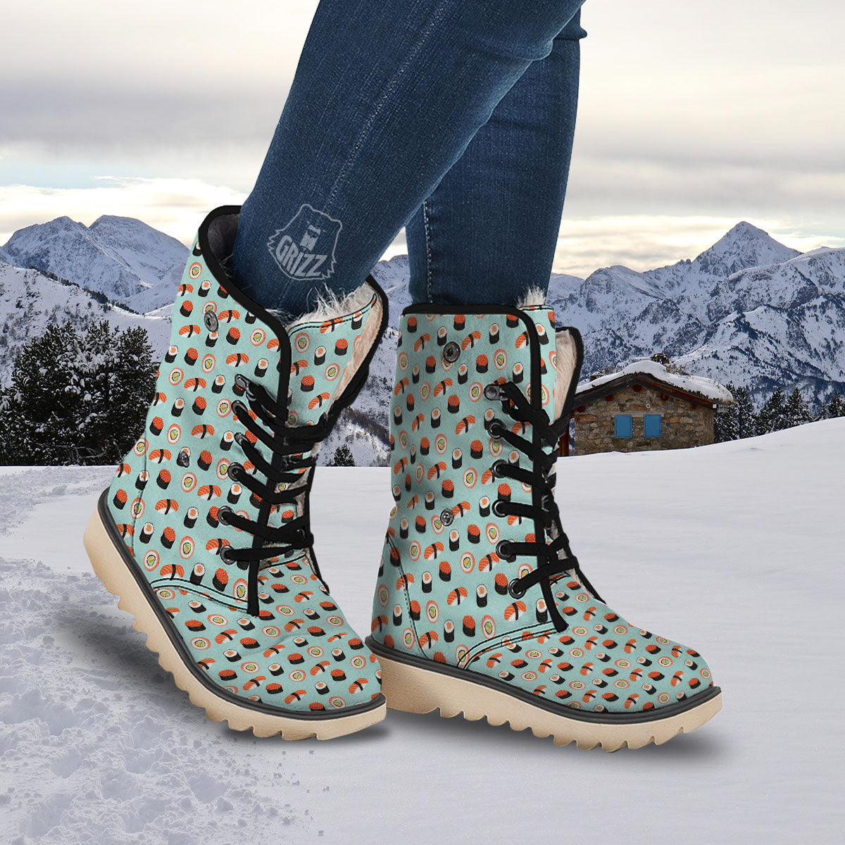 Rolls And Japanese Sushi Print Pattern Snow Boots-grizzshop