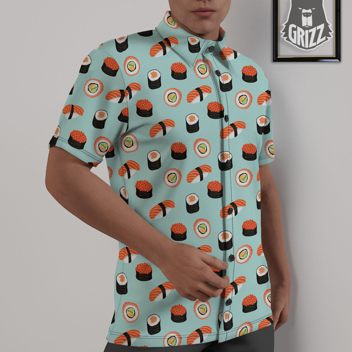 Rolls And Japanese Sushi Print Pattern Untucked Shirts-grizzshop