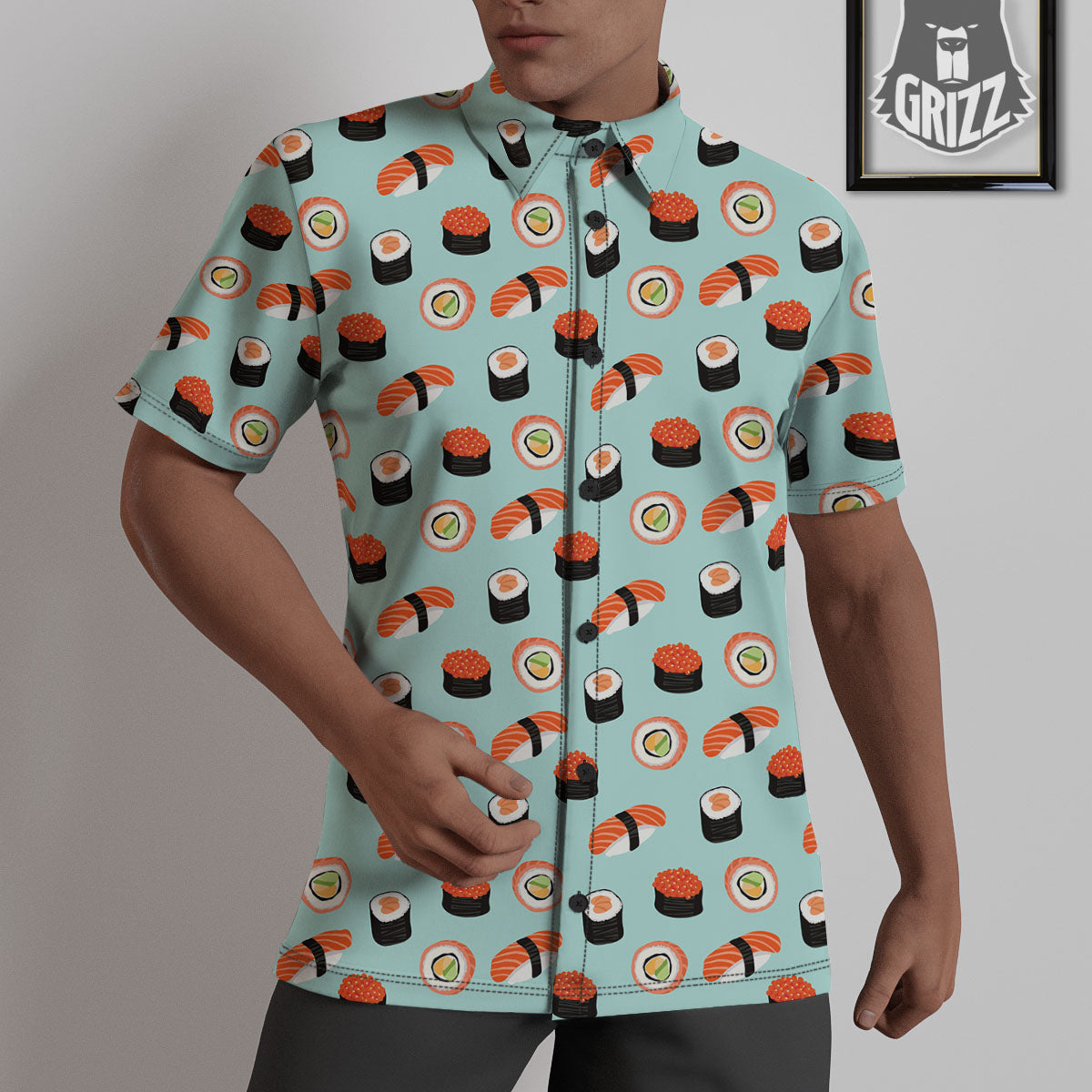 Rolls And Japanese Sushi Print Pattern Untucked Shirts-grizzshop