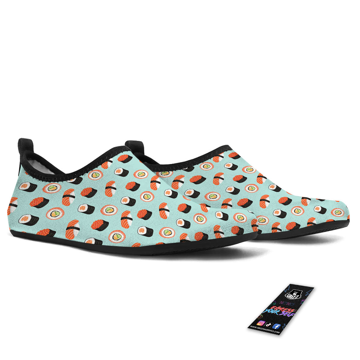 Rolls And Japanese Sushi Print Pattern Water Shoes-grizzshop
