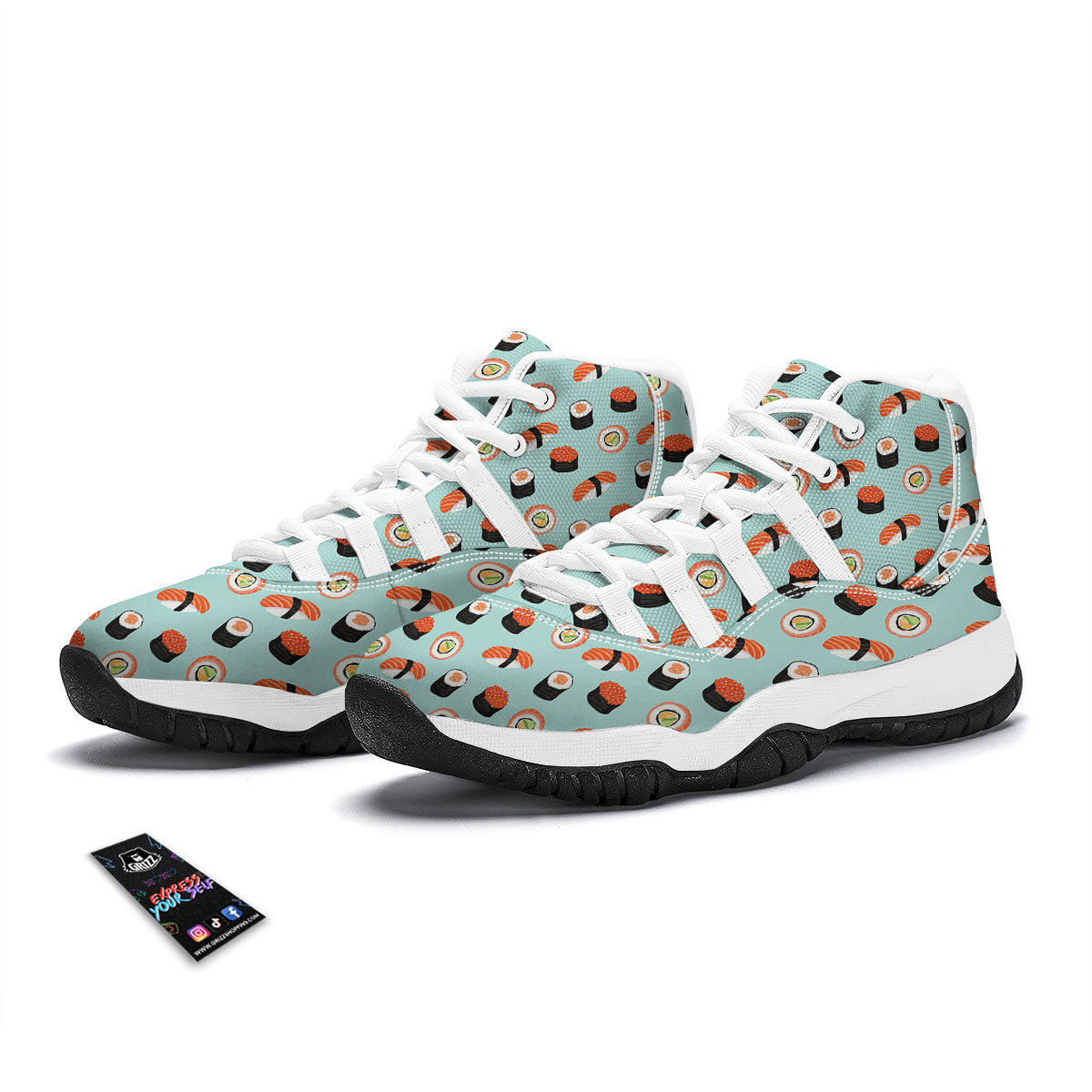 Rolls And Japanese Sushi Print Pattern White Bball Shoes-grizzshop