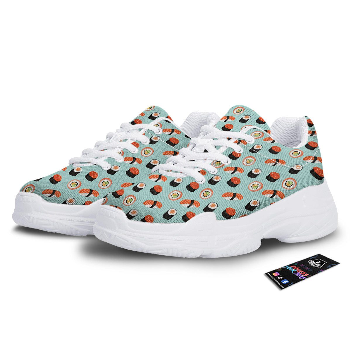 Rolls And Japanese Sushi Print Pattern White Chunky Shoes-grizzshop