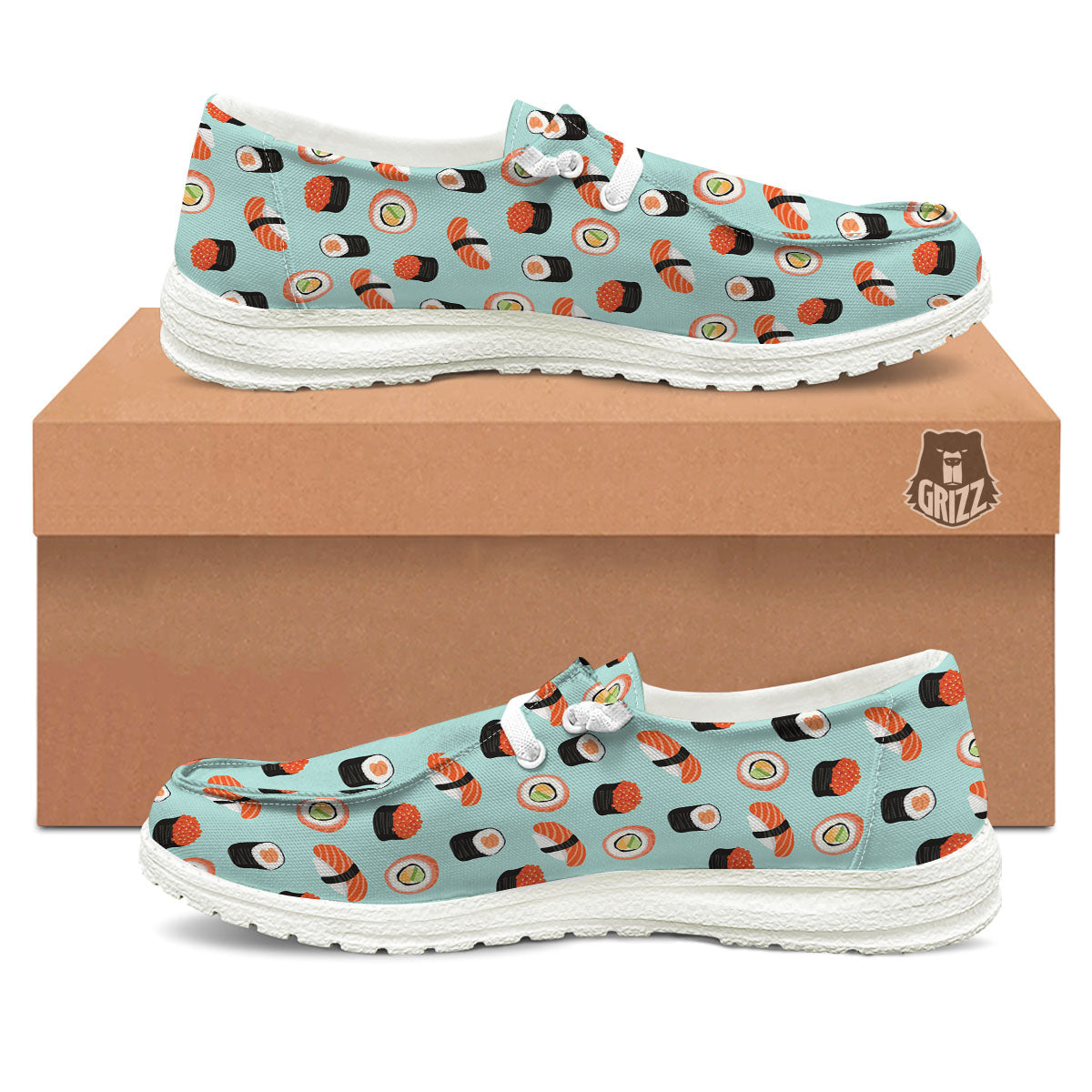 Rolls And Japanese Sushi Print Pattern White Loafers-grizzshop
