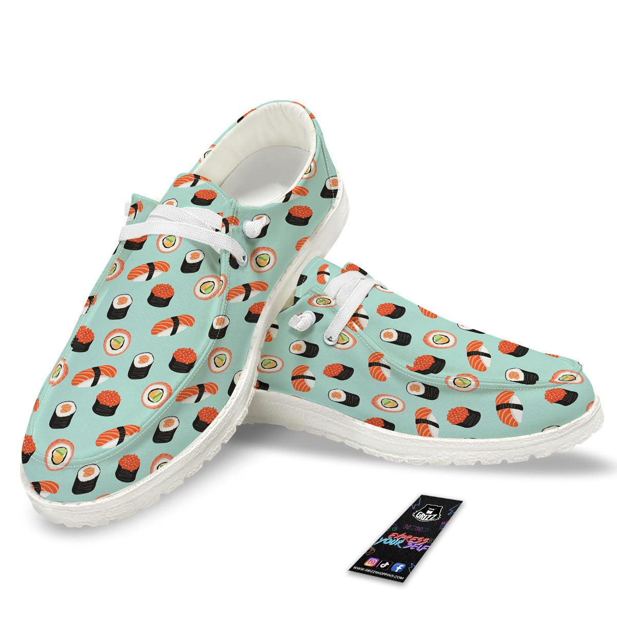 Rolls And Japanese Sushi Print Pattern White Loafers-grizzshop