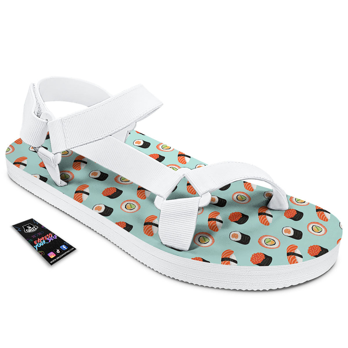 Rolls And Japanese Sushi Print Pattern White Open Toe Sandals-grizzshop