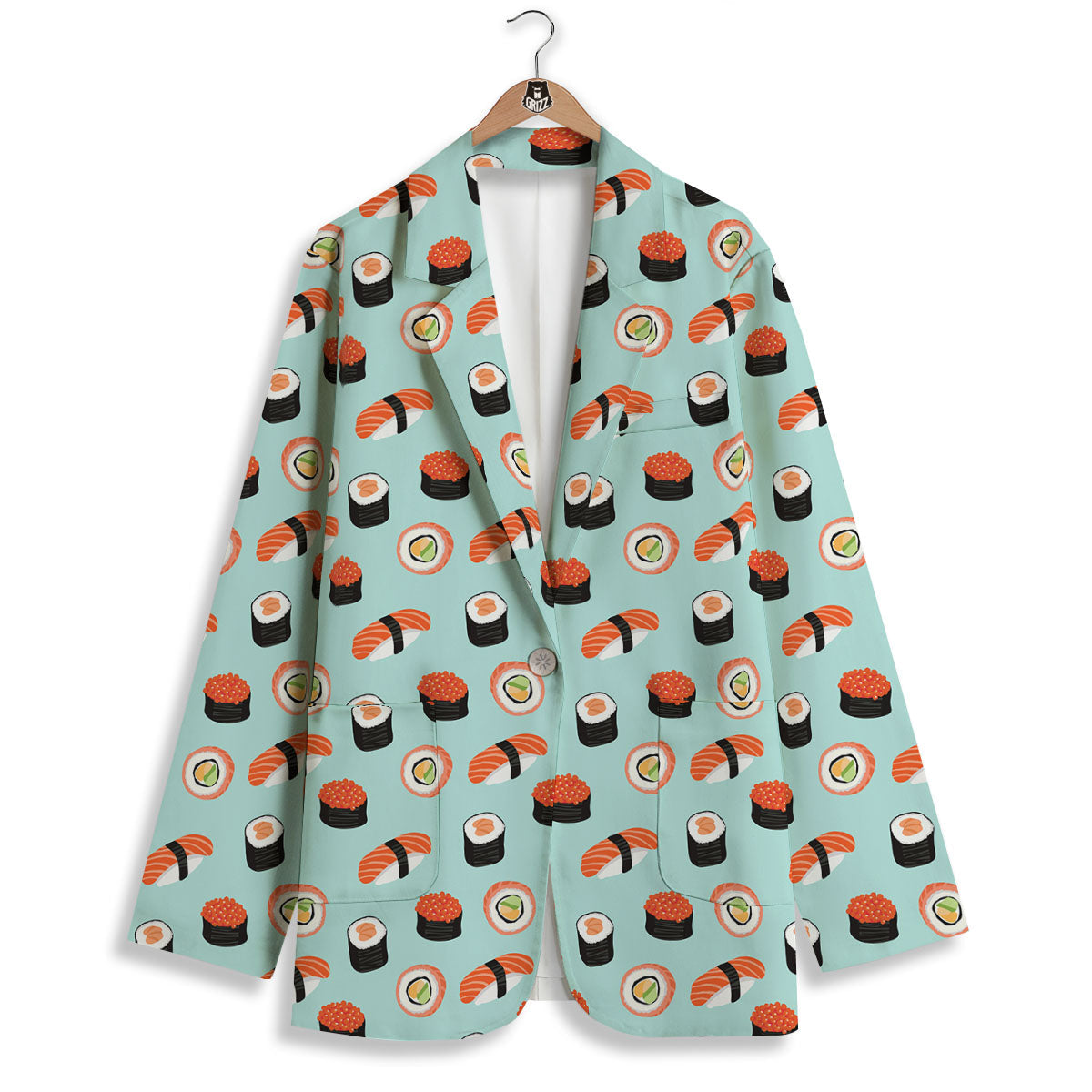 Rolls And Japanese Sushi Print Pattern Women's Blazer-grizzshop