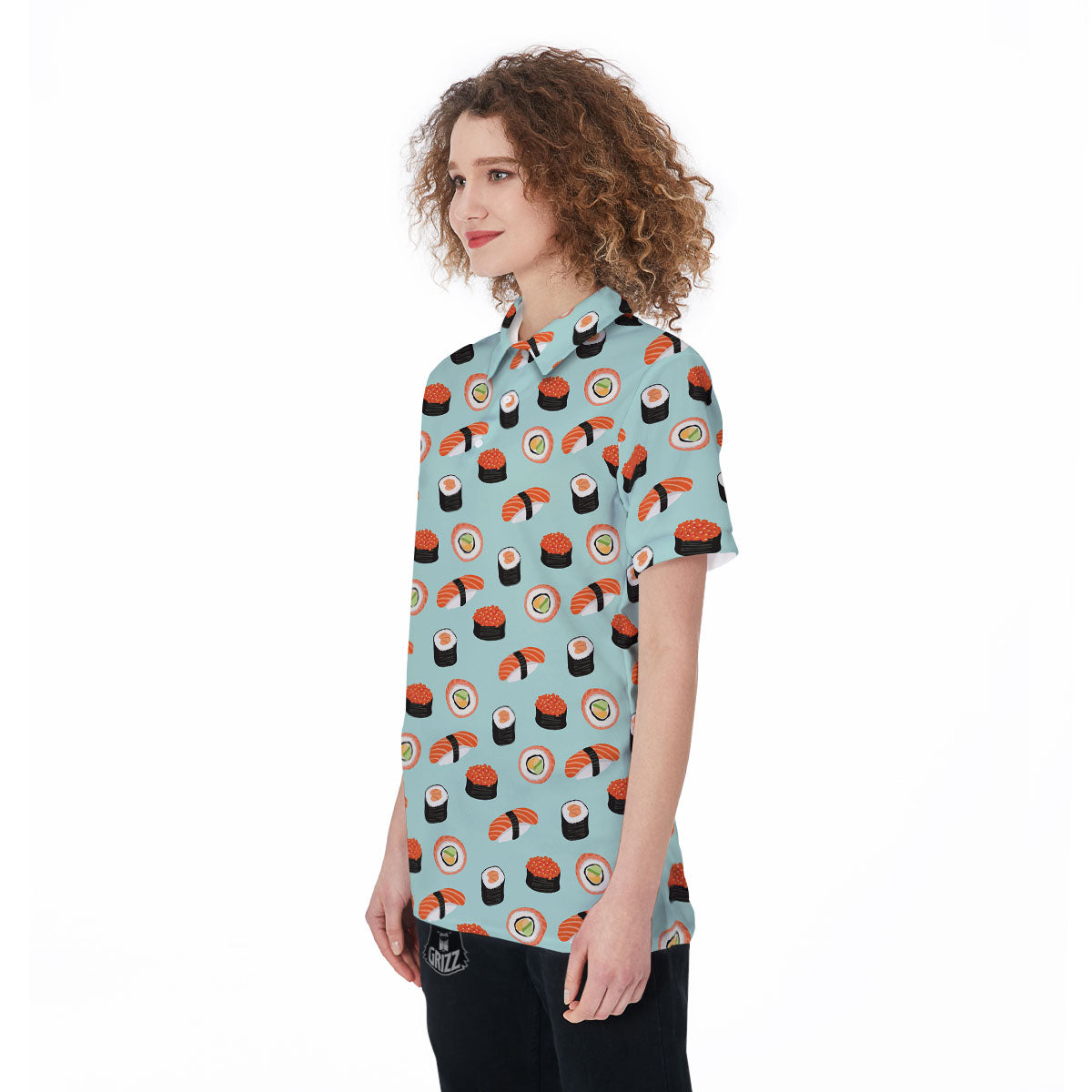 Rolls And Japanese Sushi Print Pattern Women's Golf Shirts-grizzshop