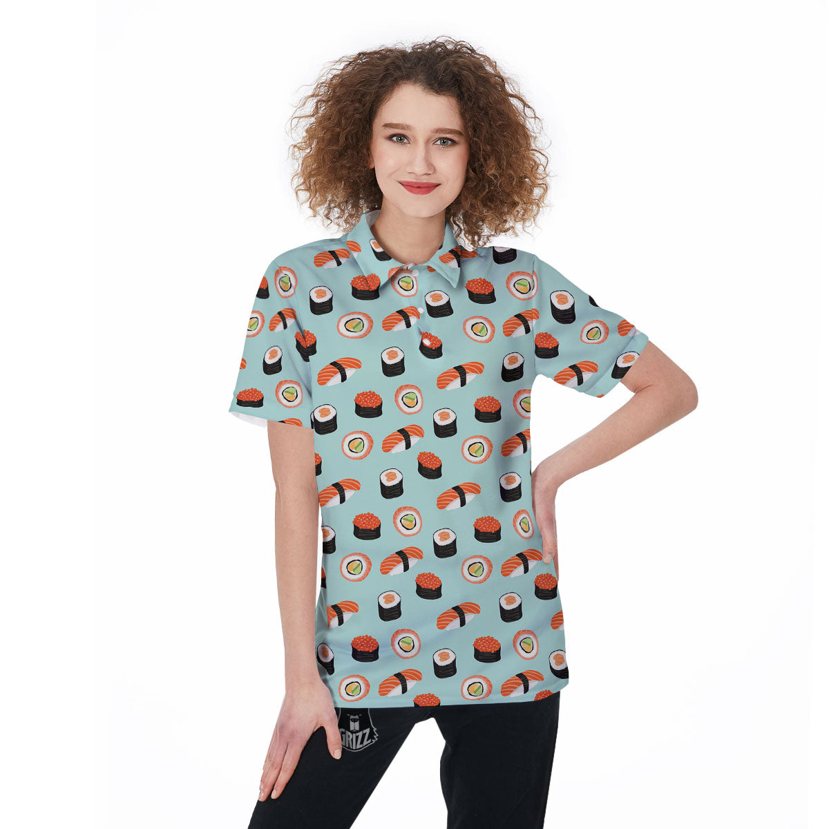 Rolls And Japanese Sushi Print Pattern Women's Golf Shirts-grizzshop