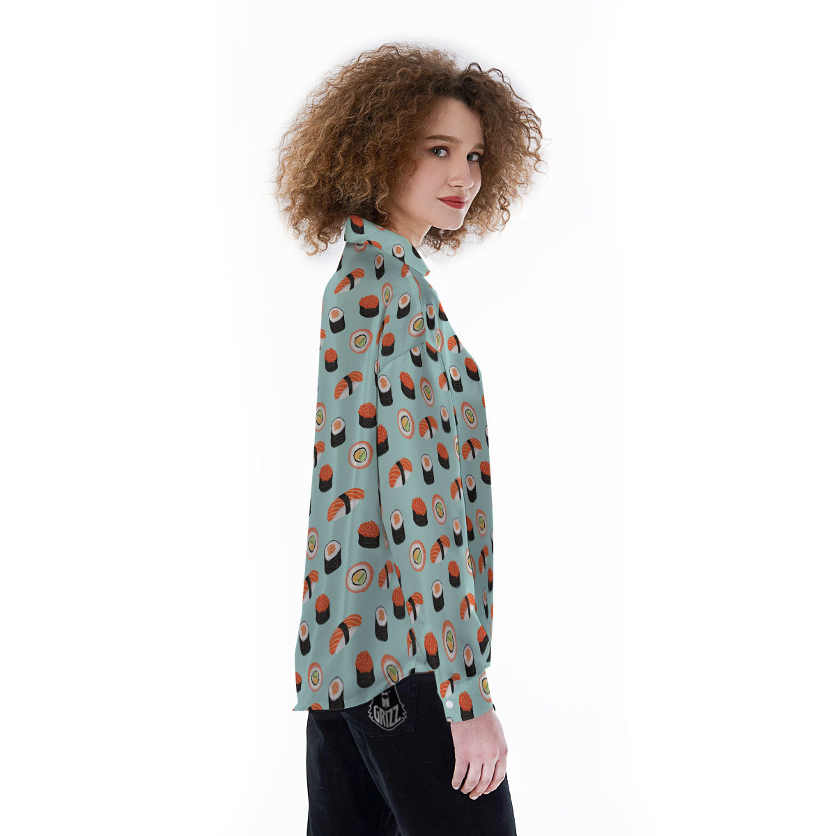 Rolls And Japanese Sushi Print Pattern Women's Long Sleeve Shirts-grizzshop