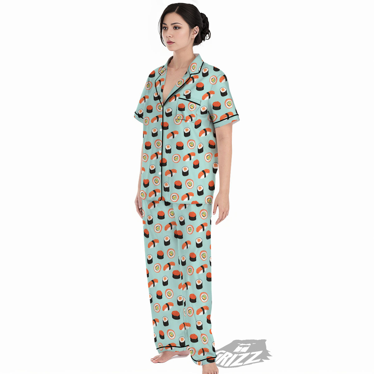 Rolls And Japanese Sushi Print Pattern Women's Pajamas Set-grizzshop
