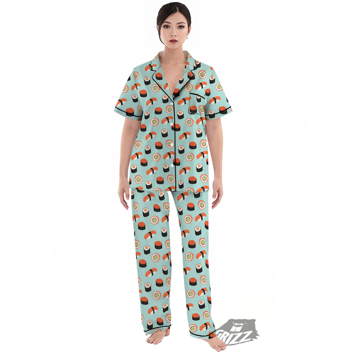 Rolls And Japanese Sushi Print Pattern Women's Pajamas Set-grizzshop