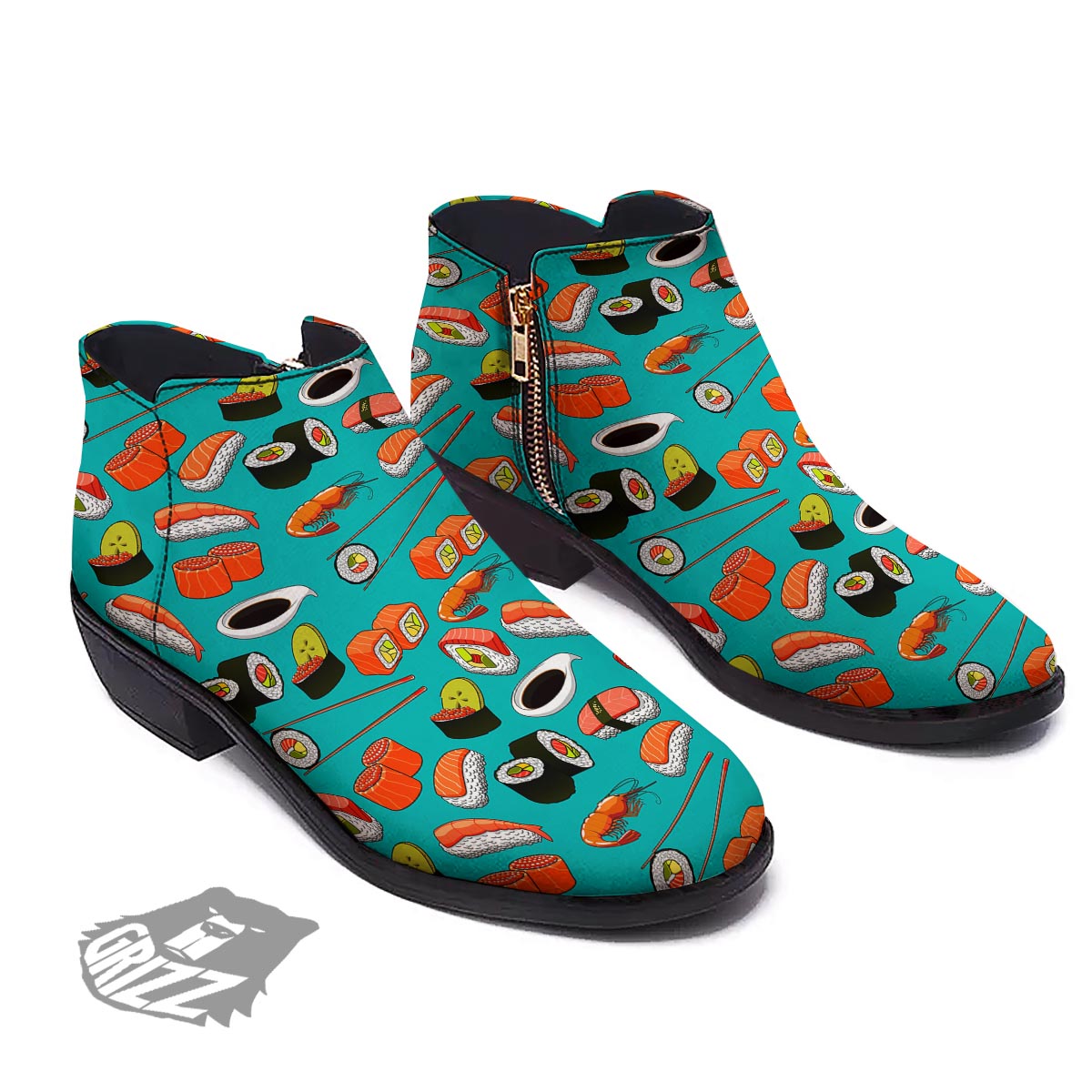 Rolls And Salmon Sushi Print Pattern Ankle Boots-grizzshop