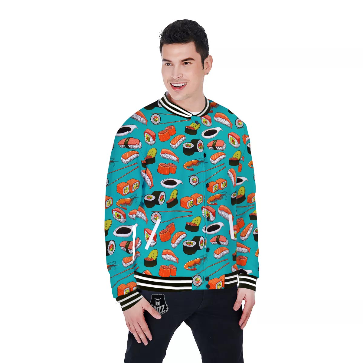 Rolls And Salmon Sushi Print Pattern Baseball Jacket-grizzshop