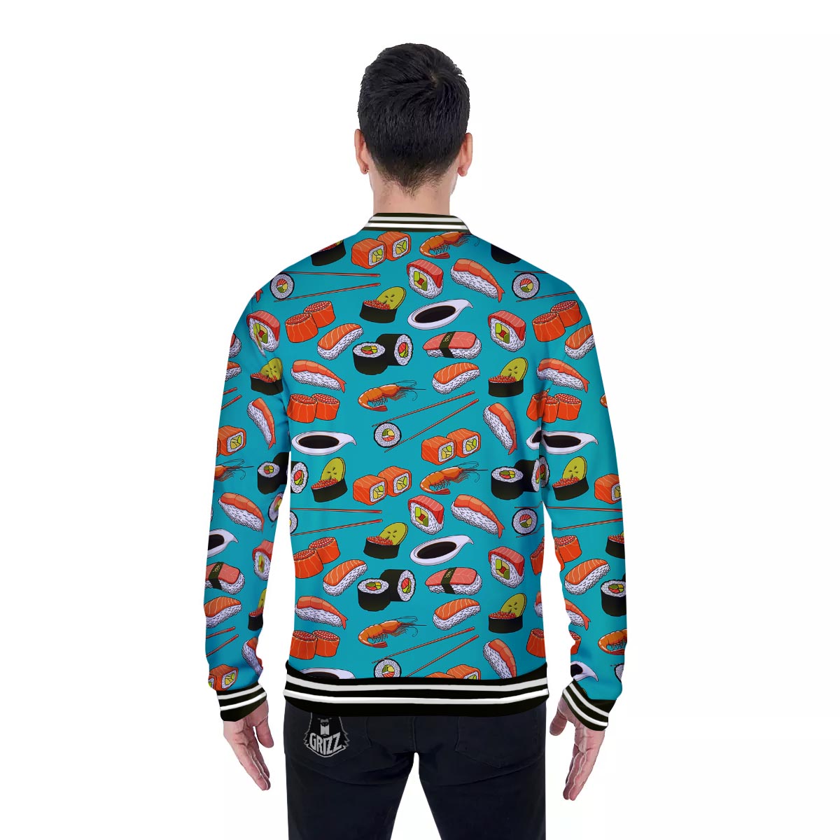 Rolls And Salmon Sushi Print Pattern Baseball Jacket-grizzshop
