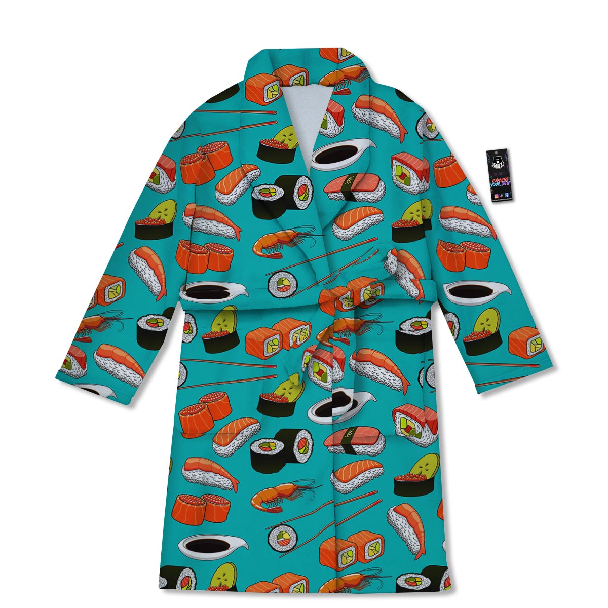 Rolls And Salmon Sushi Print Pattern Bathrobe-grizzshop
