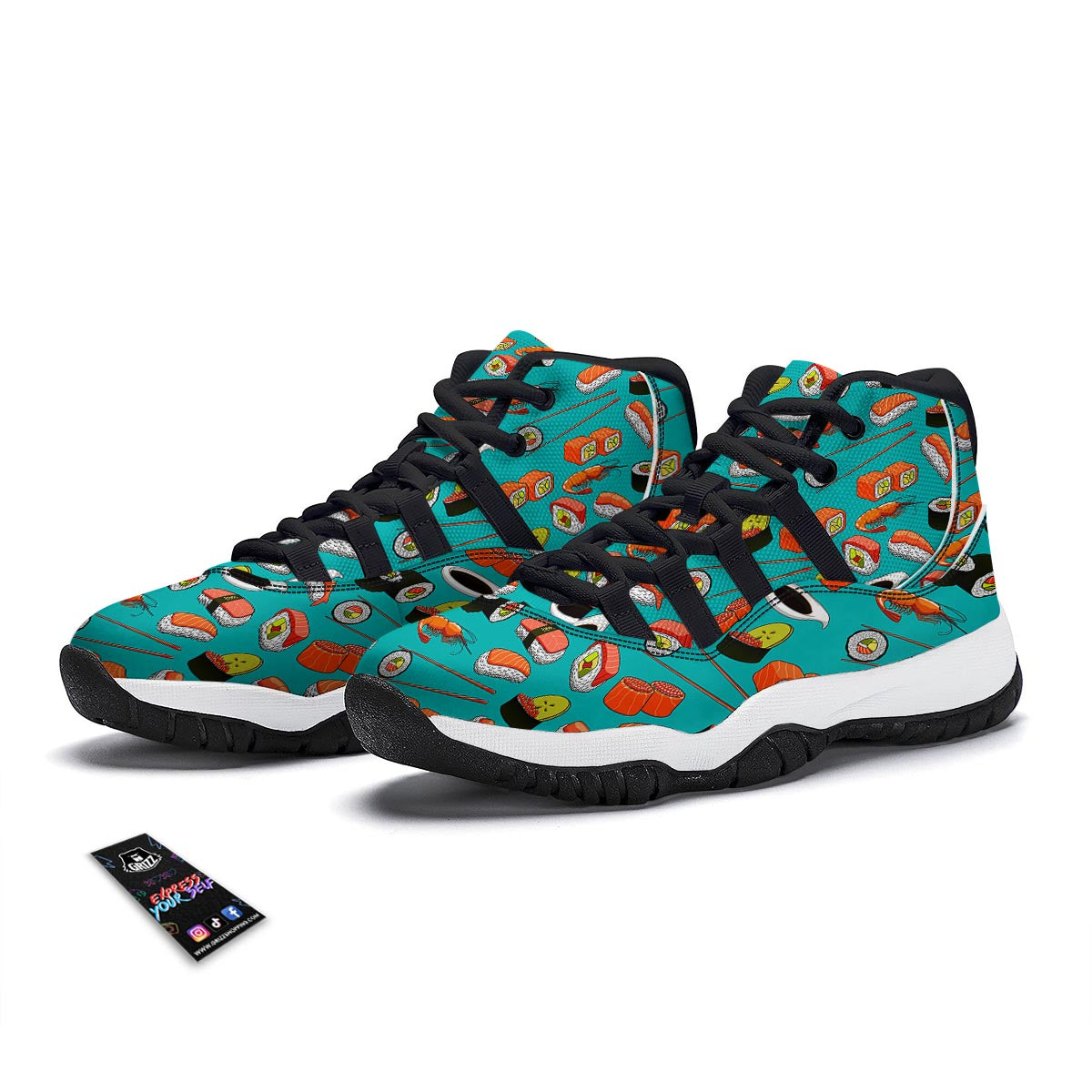 Rolls And Salmon Sushi Print Pattern Black Bball Shoes-grizzshop
