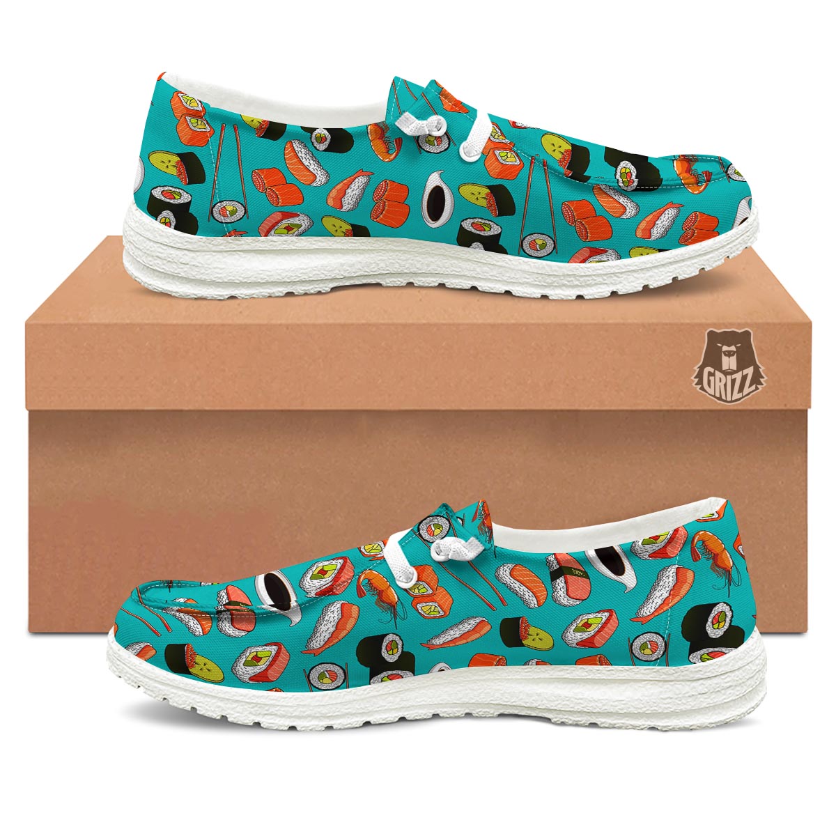 Rolls And Salmon Sushi Print Pattern Black Loafers-grizzshop