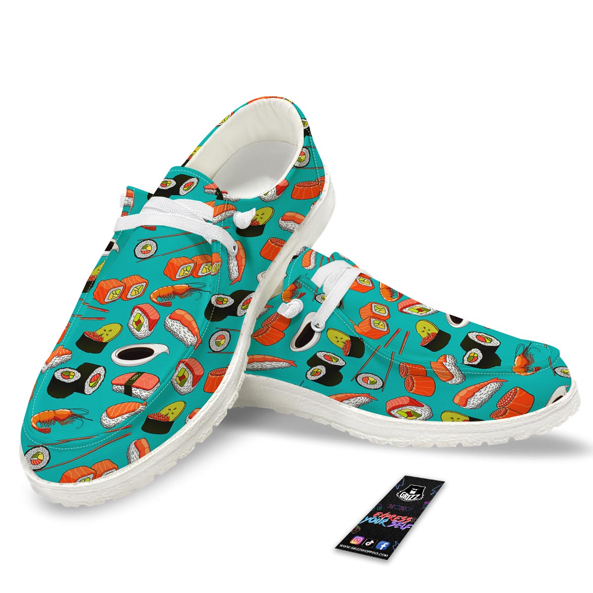 Rolls And Salmon Sushi Print Pattern Black Loafers-grizzshop