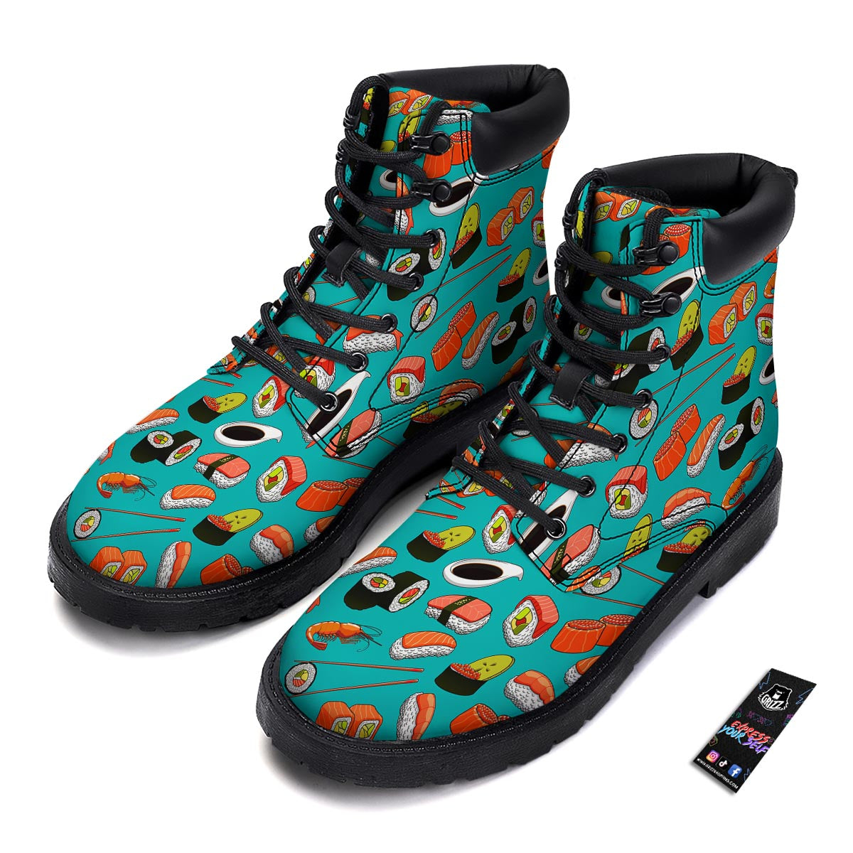 Rolls And Salmon Sushi Print Pattern Boots-grizzshop