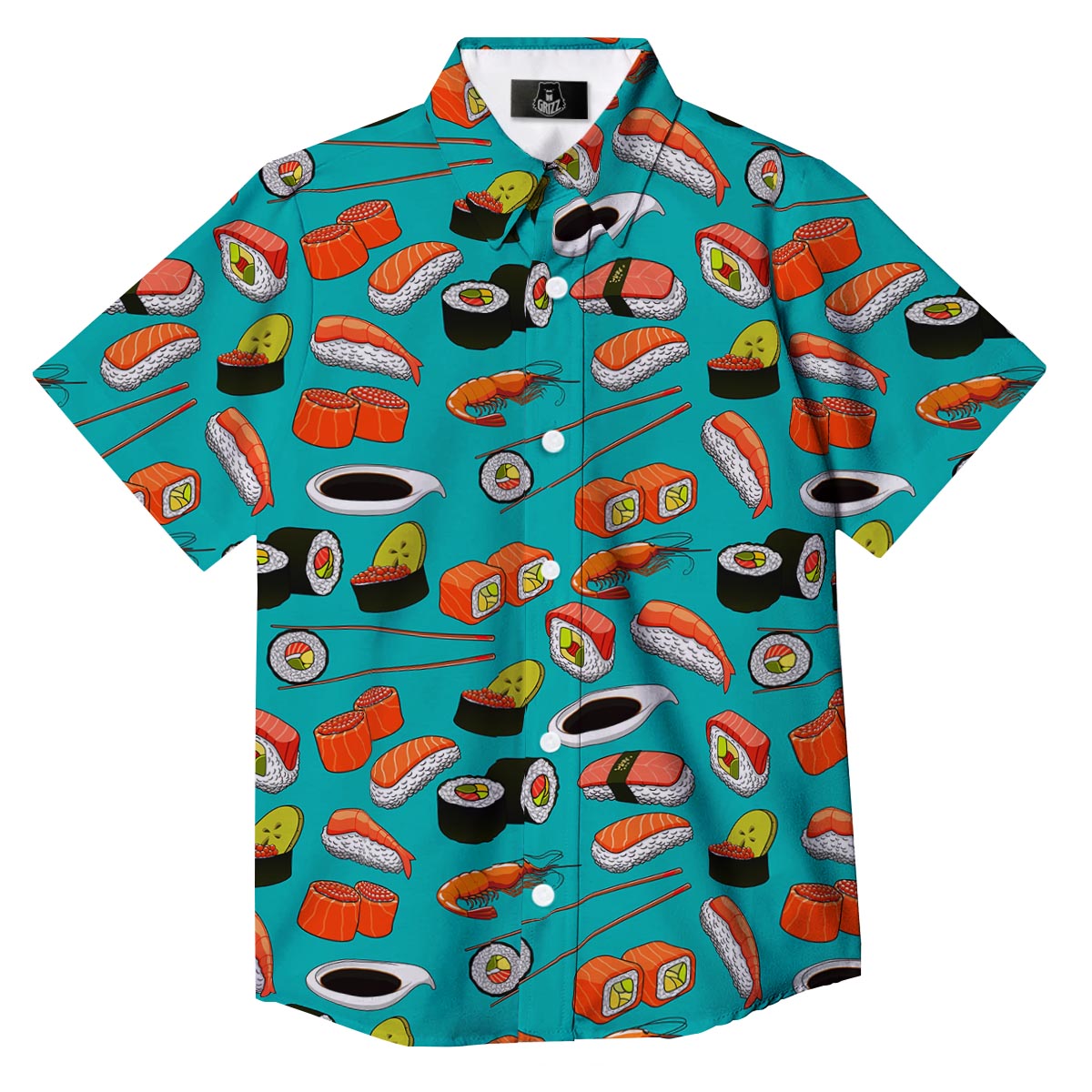 Rolls And Salmon Sushi Print Pattern Button Up Shirt-grizzshop