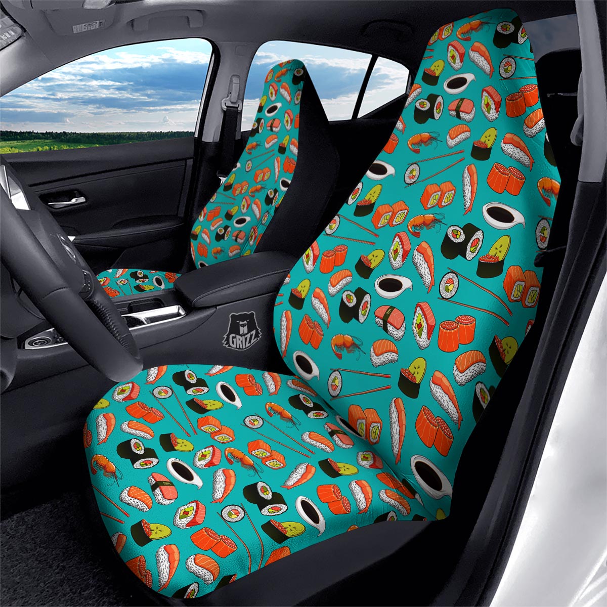 Rolls And Salmon Sushi Print Pattern Car Seat Covers-grizzshop