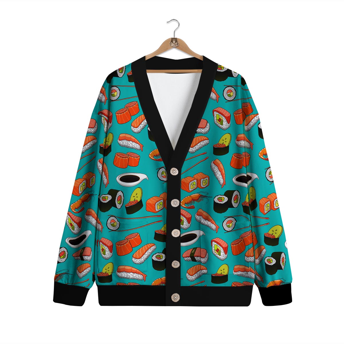 Rolls And Salmon Sushi Print Pattern Cardigan-grizzshop