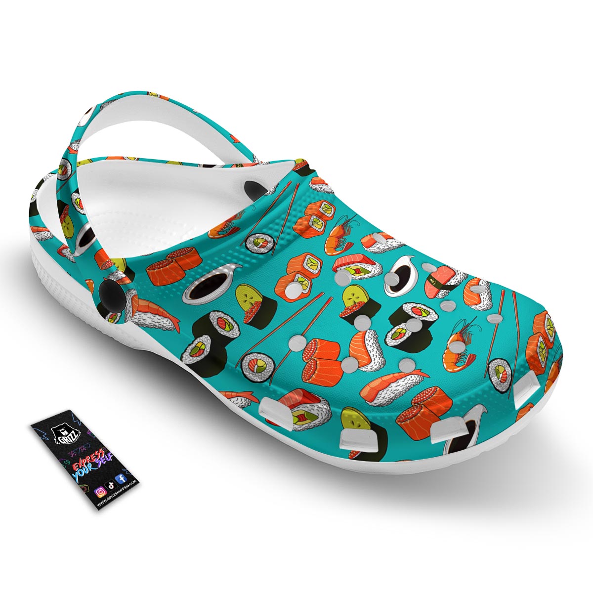 Rolls And Salmon Sushi Print Pattern Clog-grizzshop