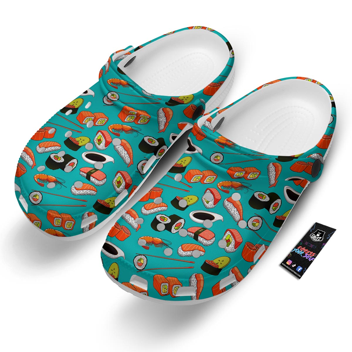Rolls And Salmon Sushi Print Pattern Clog-grizzshop