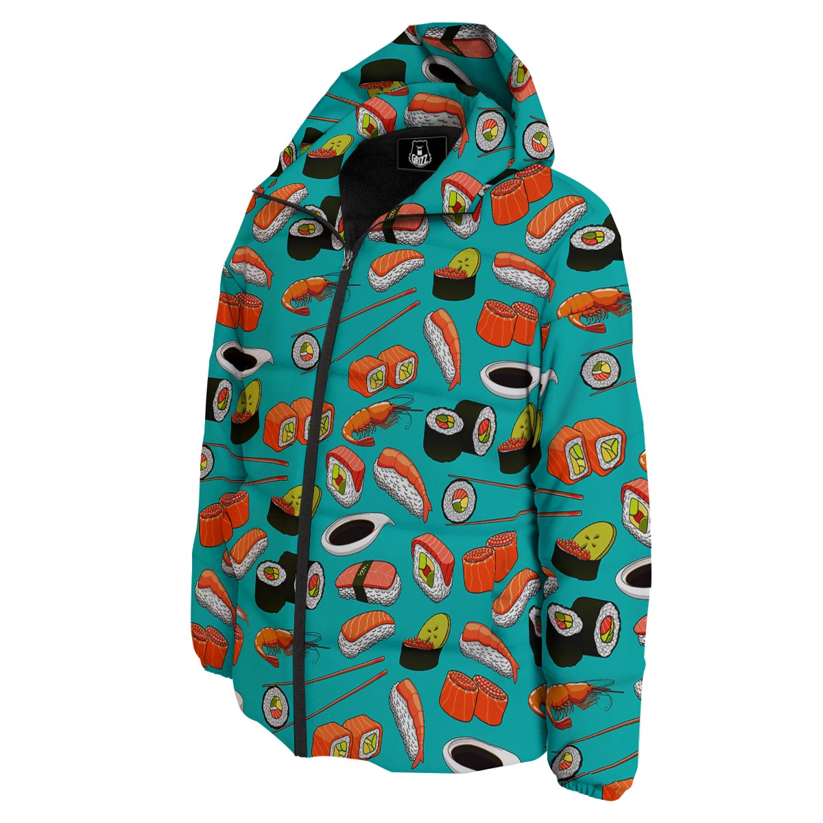 Rolls And Salmon Sushi Print Pattern Down Jacket-grizzshop