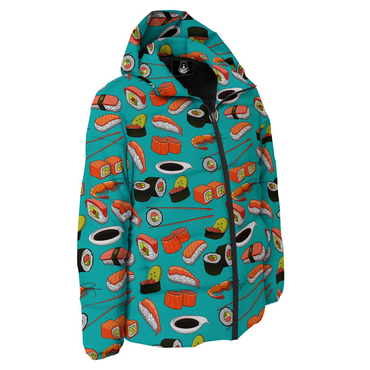 Rolls And Salmon Sushi Print Pattern Down Jacket-grizzshop