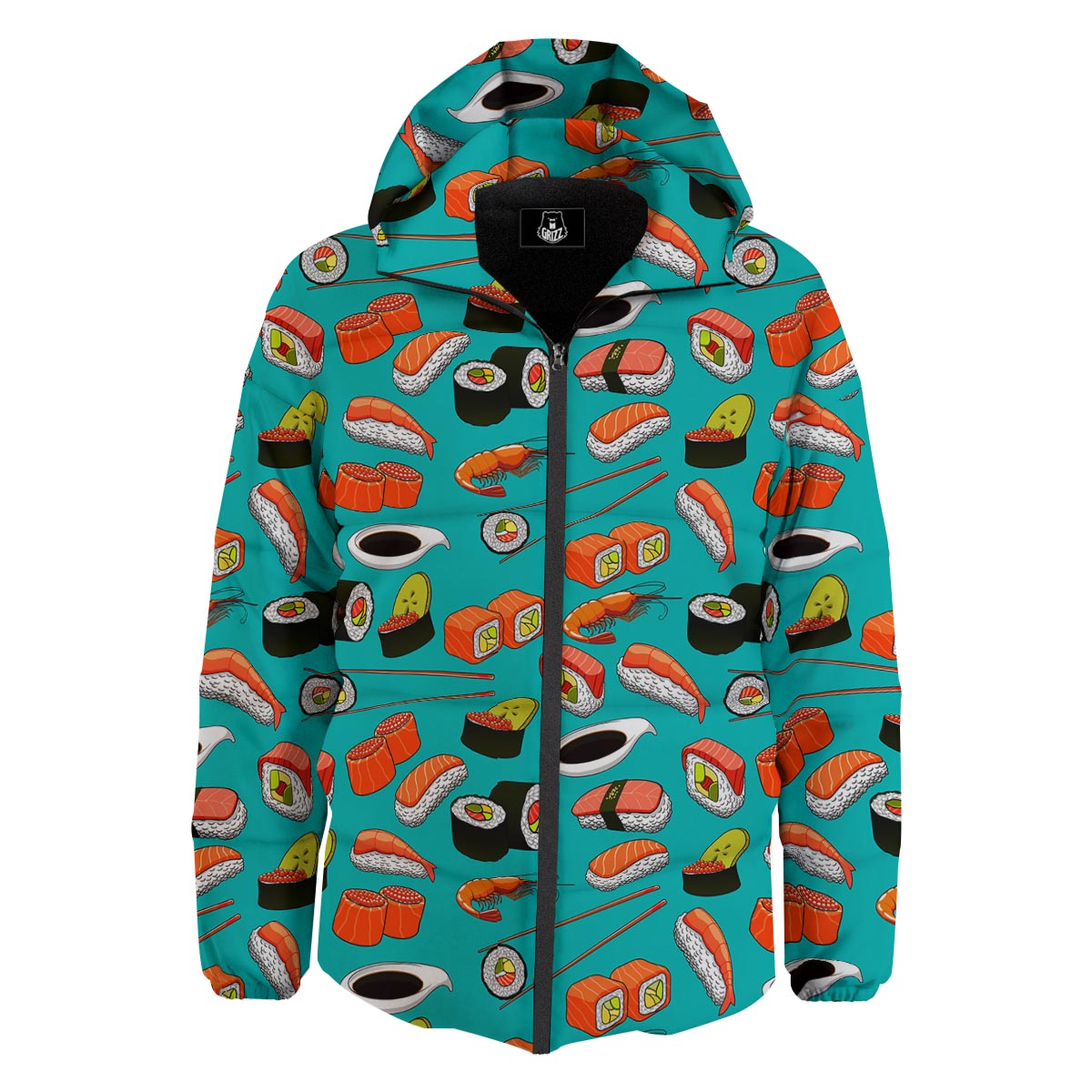 Rolls And Salmon Sushi Print Pattern Down Jacket-grizzshop