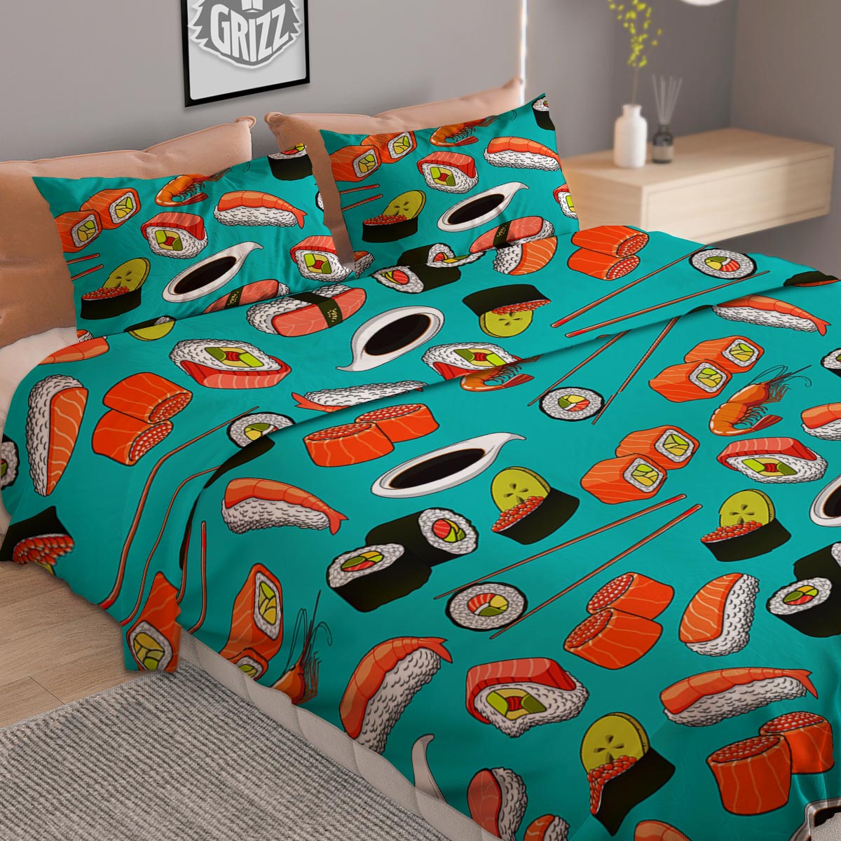 Rooster Watercolor Print Pattern Duvet Cover Bedding Set