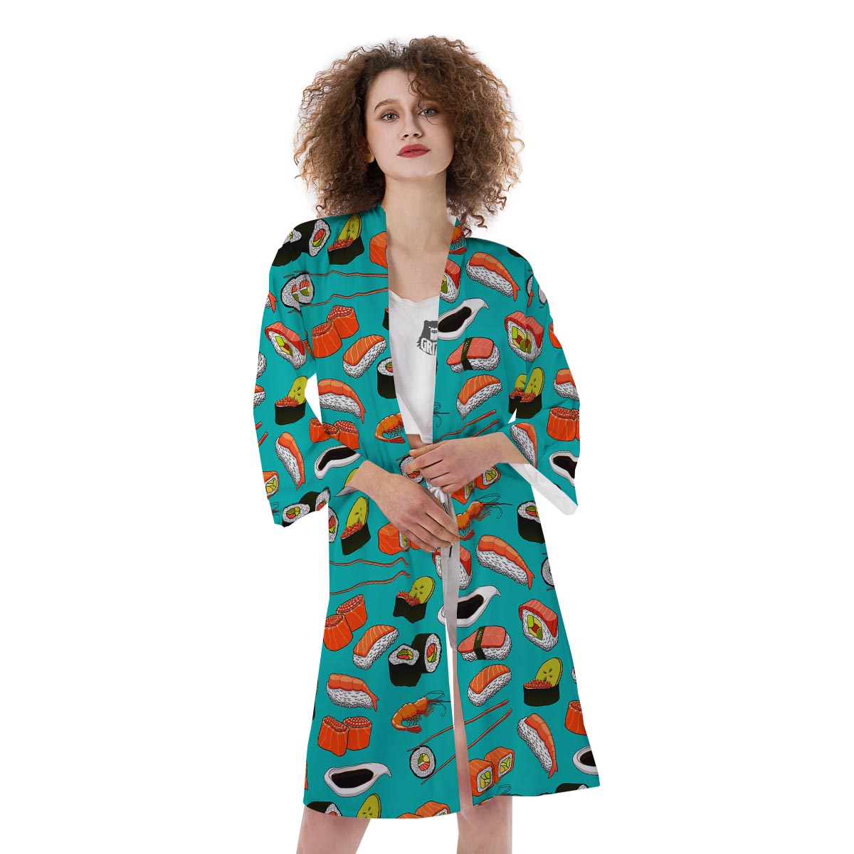Rolls And Salmon Sushi Print Pattern Kimono-grizzshop