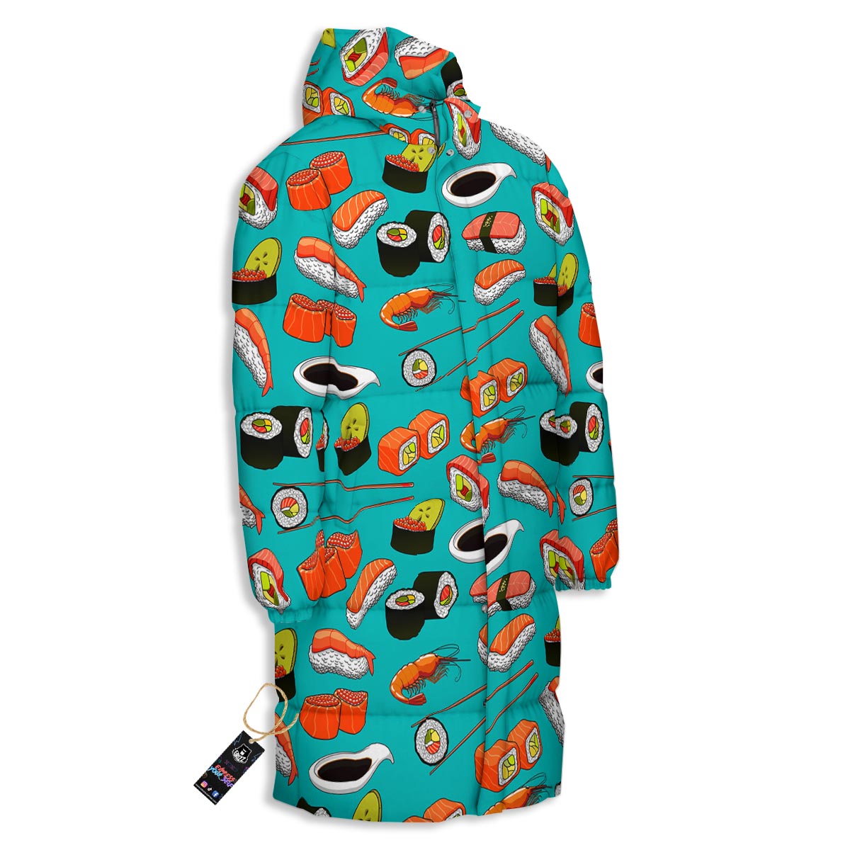 Rolls And Salmon Sushi Print Pattern Long Down Jacket-grizzshop