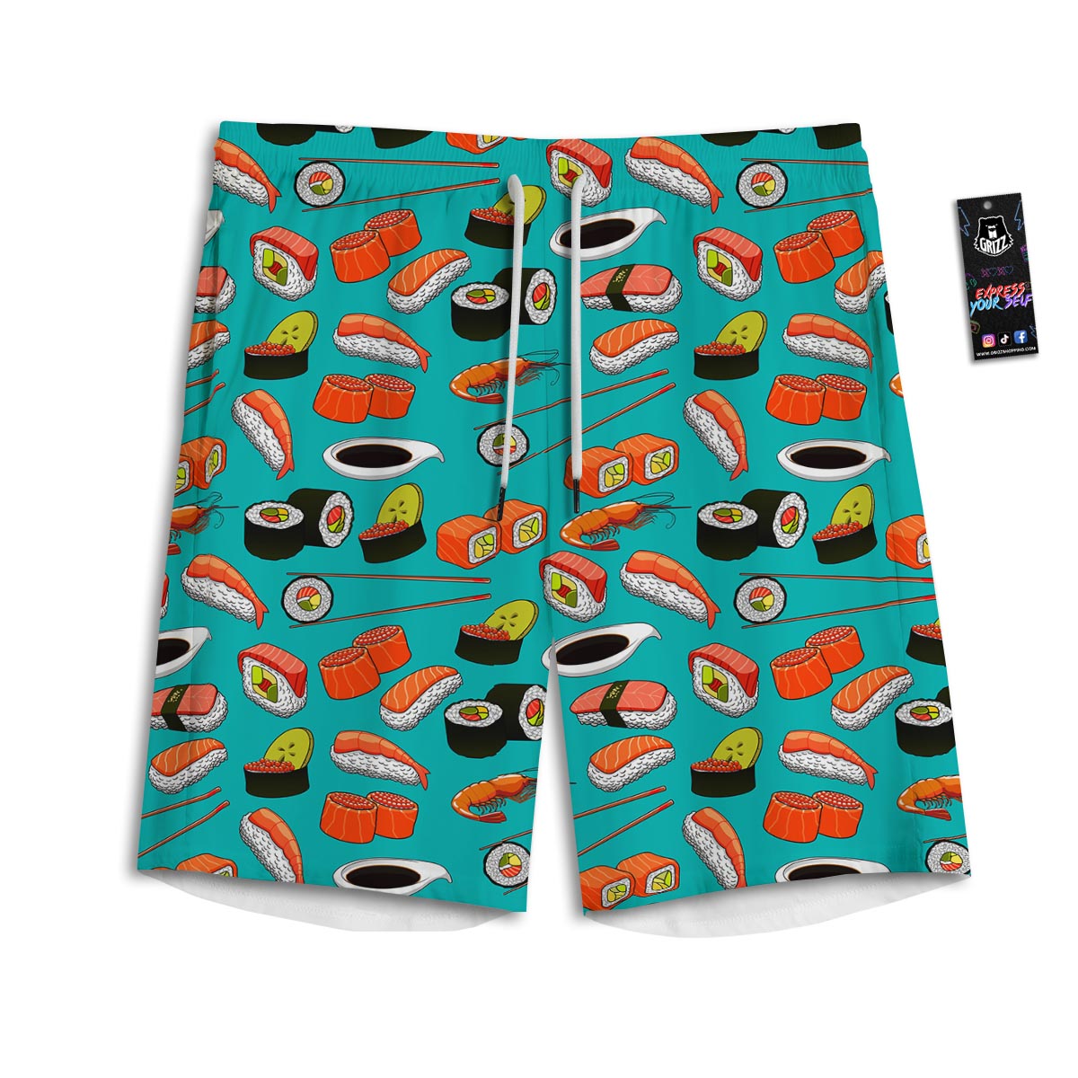 Rolls And Salmon Sushi Print Pattern Men's Athletic Shorts