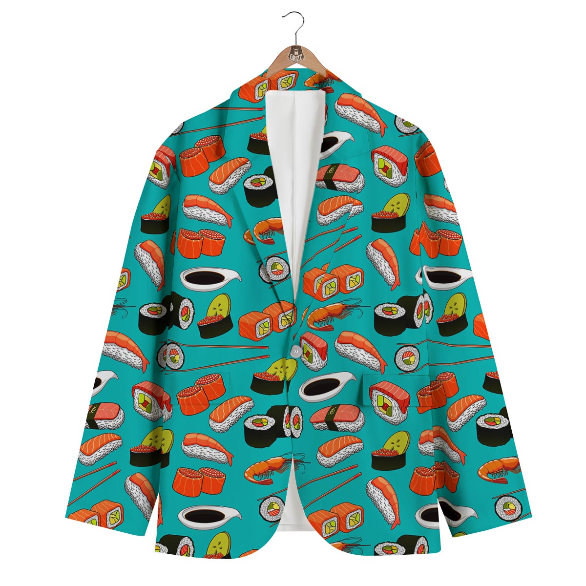Rolls And Salmon Sushi Print Pattern Men's Blazer-grizzshop