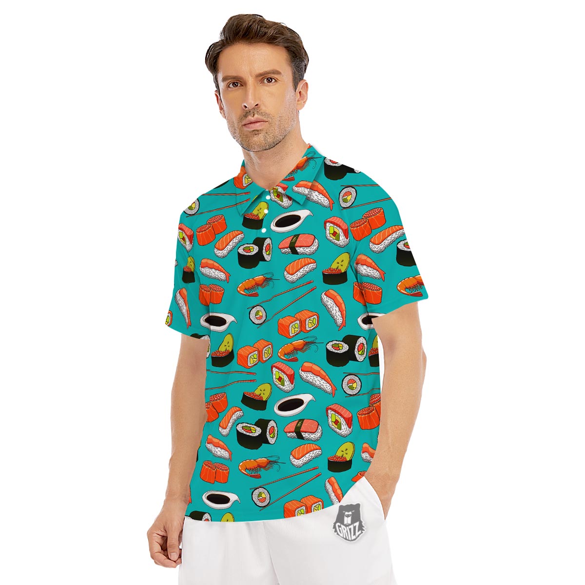 Rolls And Salmon Sushi Print Pattern Men's Golf Shirts-grizzshop