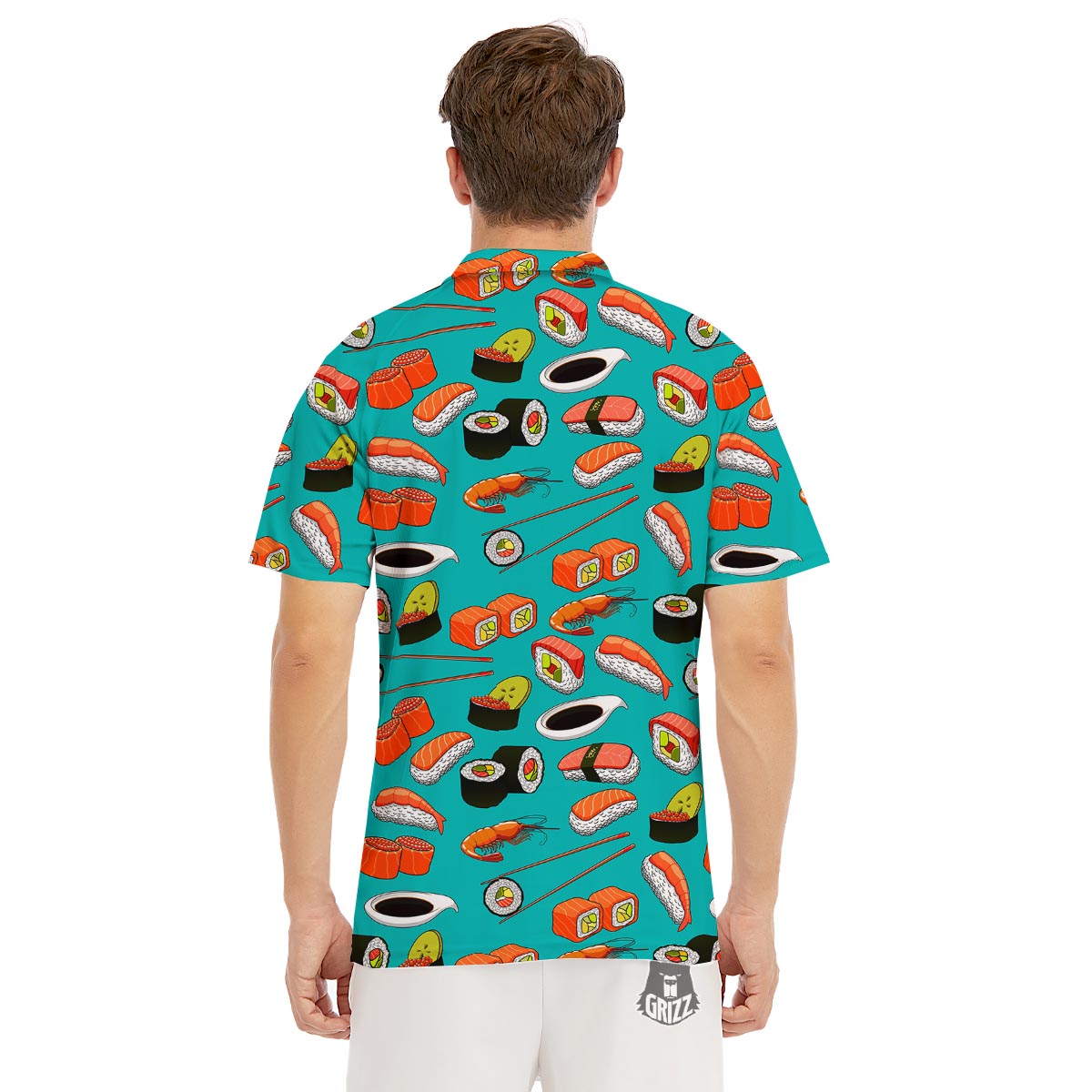 Rolls And Salmon Sushi Print Pattern Men's Golf Shirts-grizzshop
