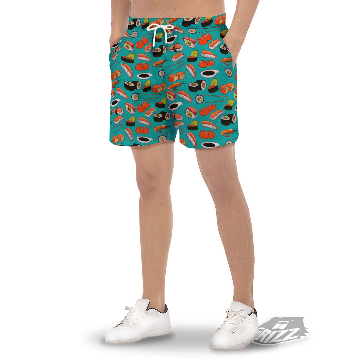 Rolls And Salmon Sushi Print Pattern Men's Gym Shorts-grizzshop