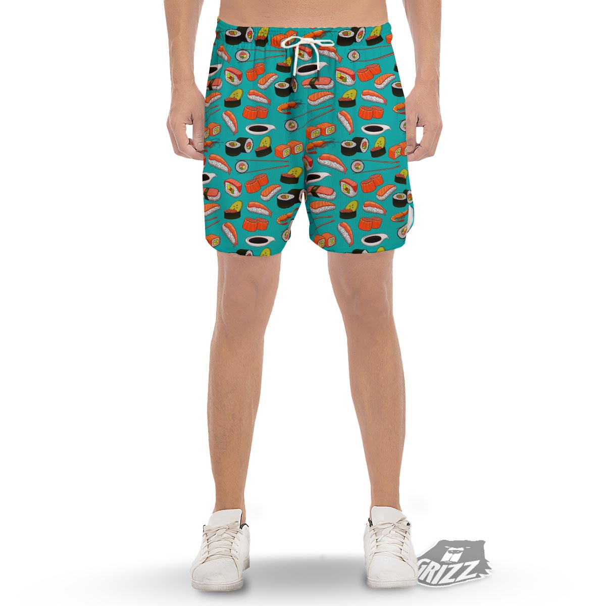 Rolls And Salmon Sushi Print Pattern Men's Gym Shorts-grizzshop