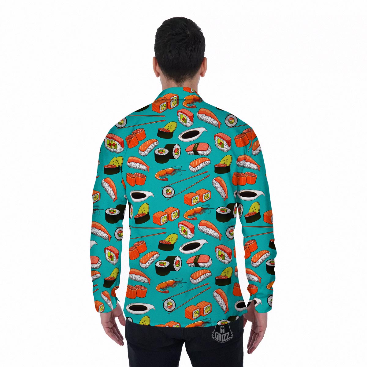Rolls And Salmon Sushi Print Pattern Men's Long Sleeve Shirts-grizzshop