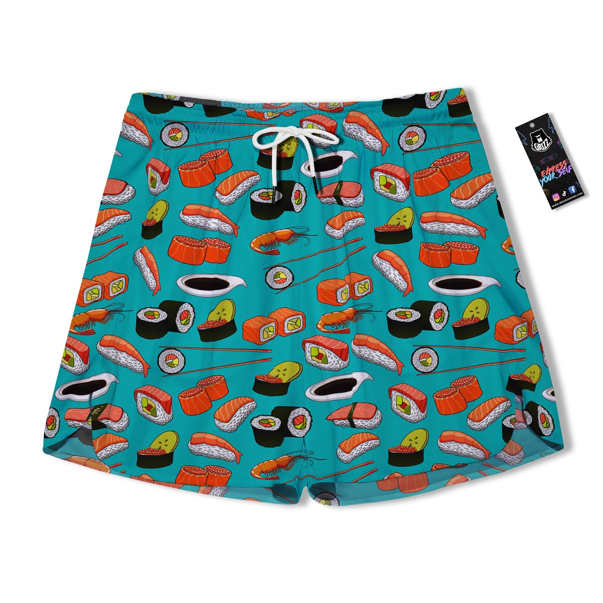 Rolls And Salmon Sushi Print Pattern Men's Running Shorts-grizzshop
